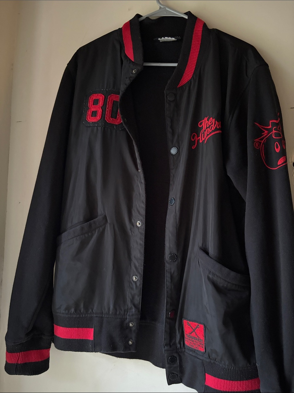 The Hundreds Black & Red Varsity Bomber Jacket